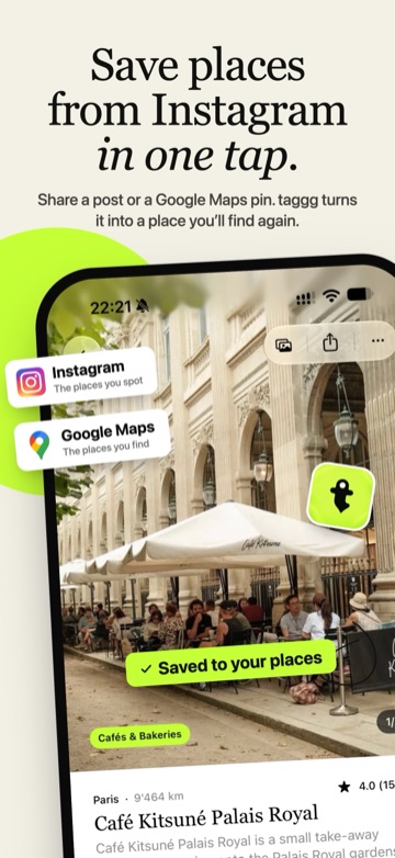 Save places from Instagram in one tap.